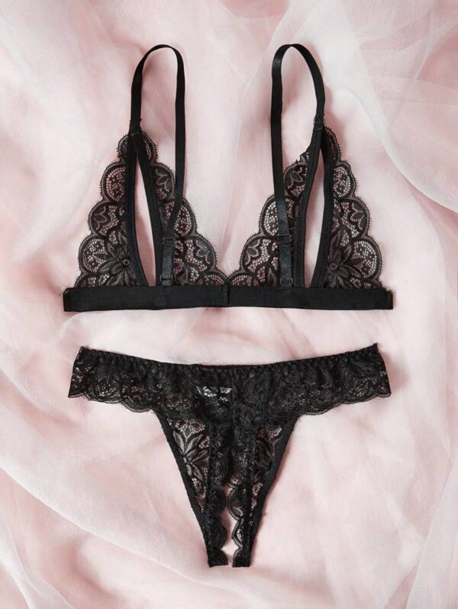 Floral Lace Scallop Lingerie Set-Soco Hoodie