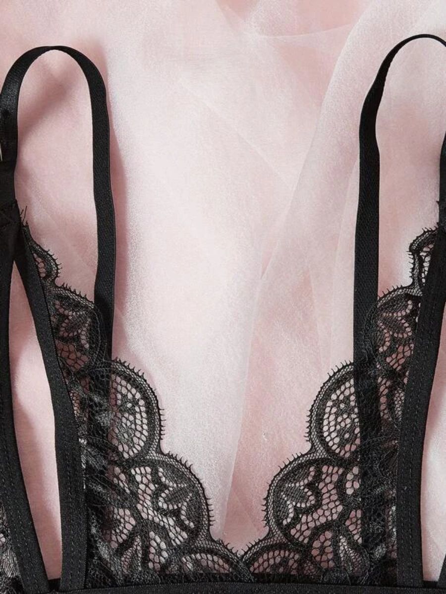 Floral Lace Scallop Lingerie Set-Soco Hoodie