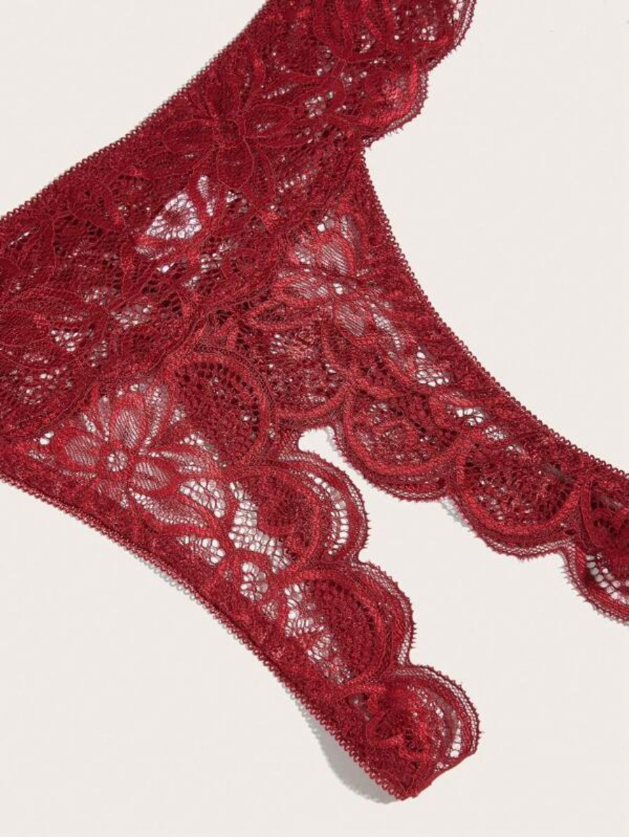 Floral Lace Scallop Lingerie Set-Soco Hoodie