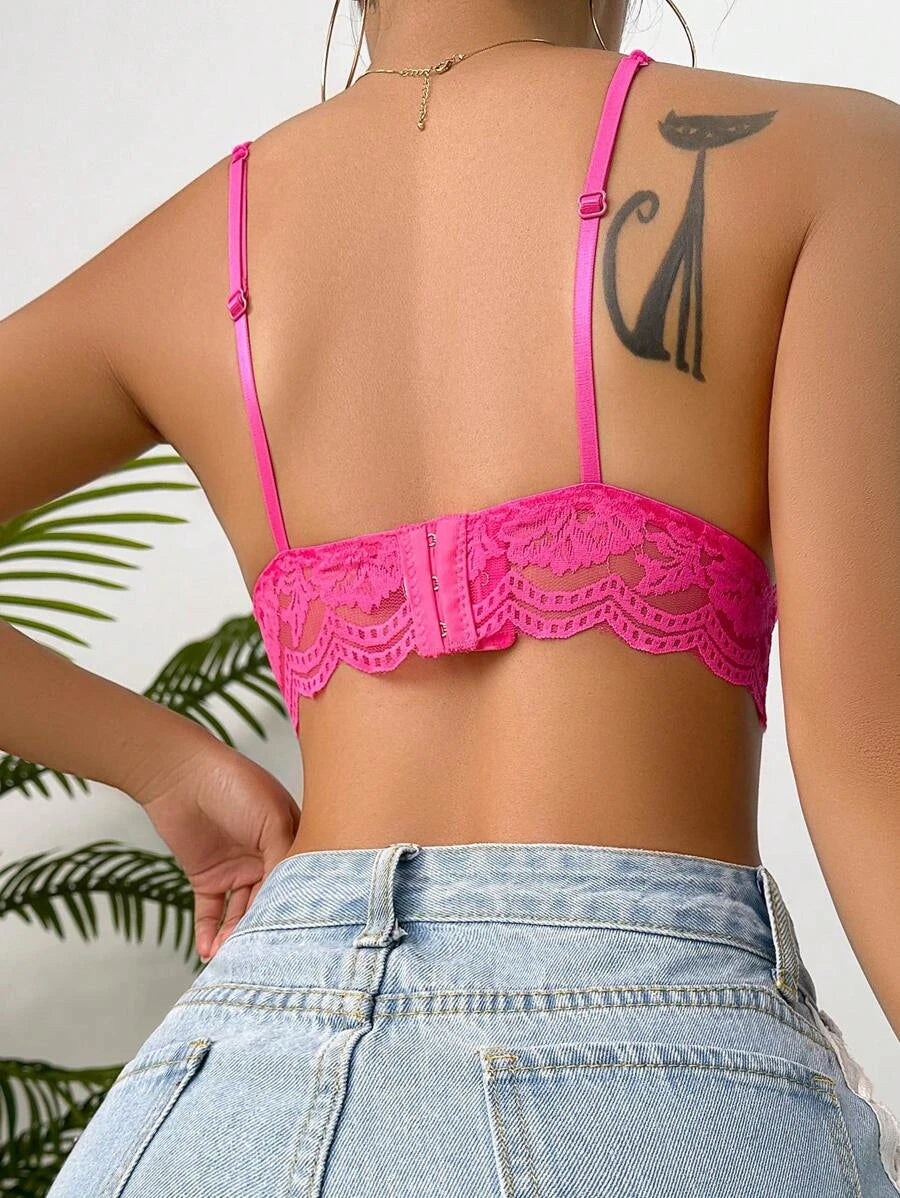 Floral Lace Scallop Trim Bralette-Soco Hoodie