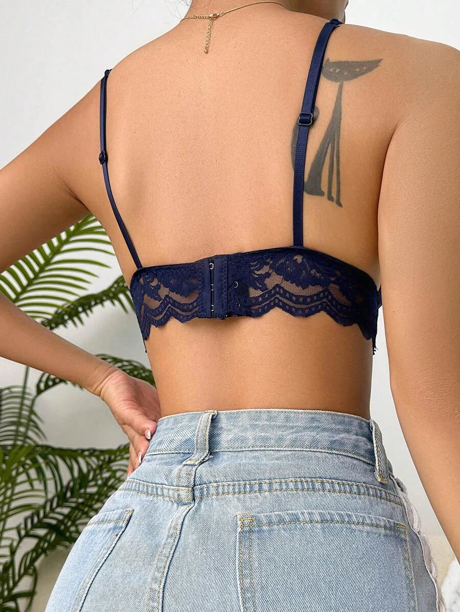 Floral Lace Scallop Trim Bralette-Soco Hoodie