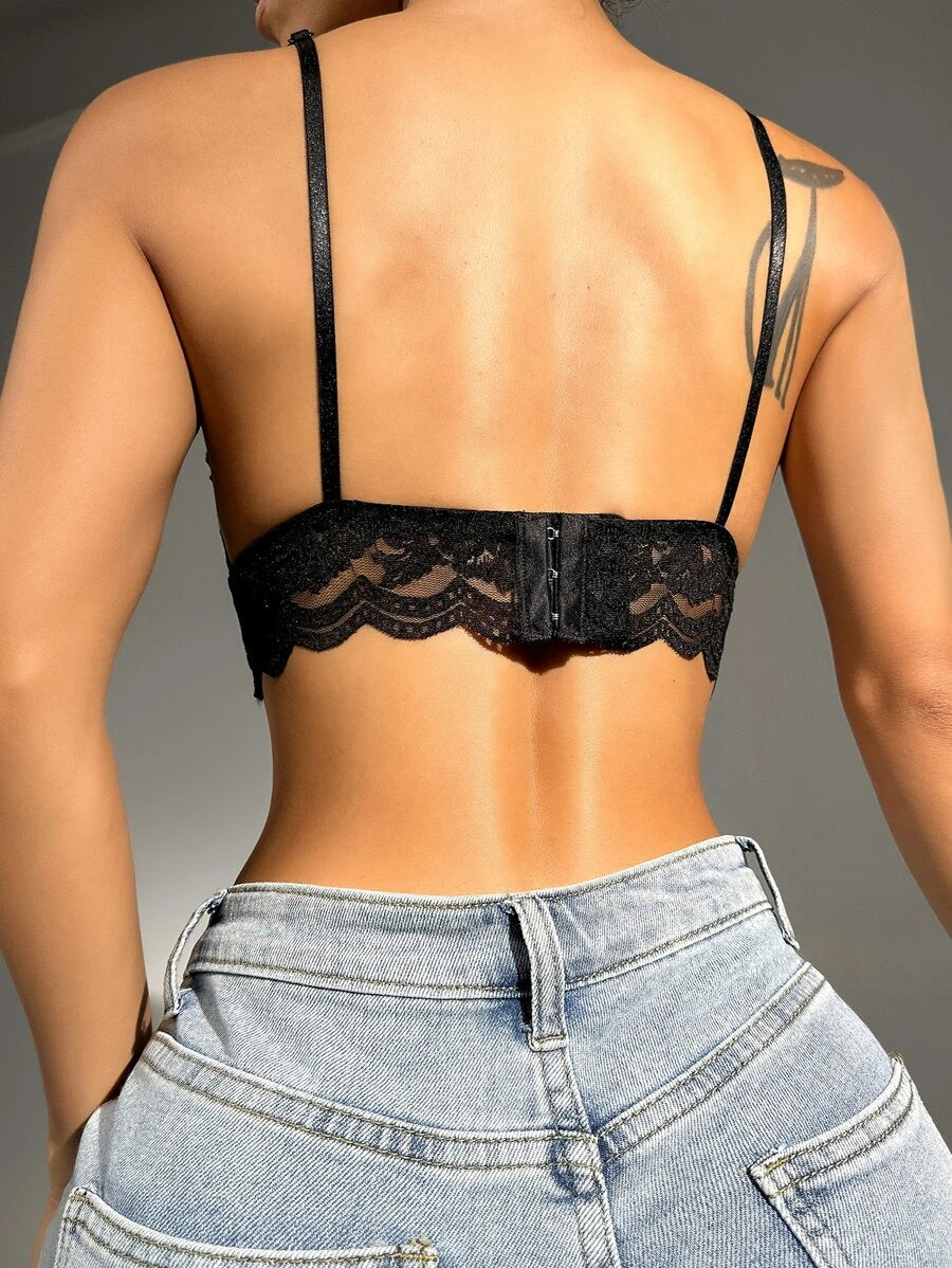 Floral Lace Scallop Trim Bralette-Soco Hoodie