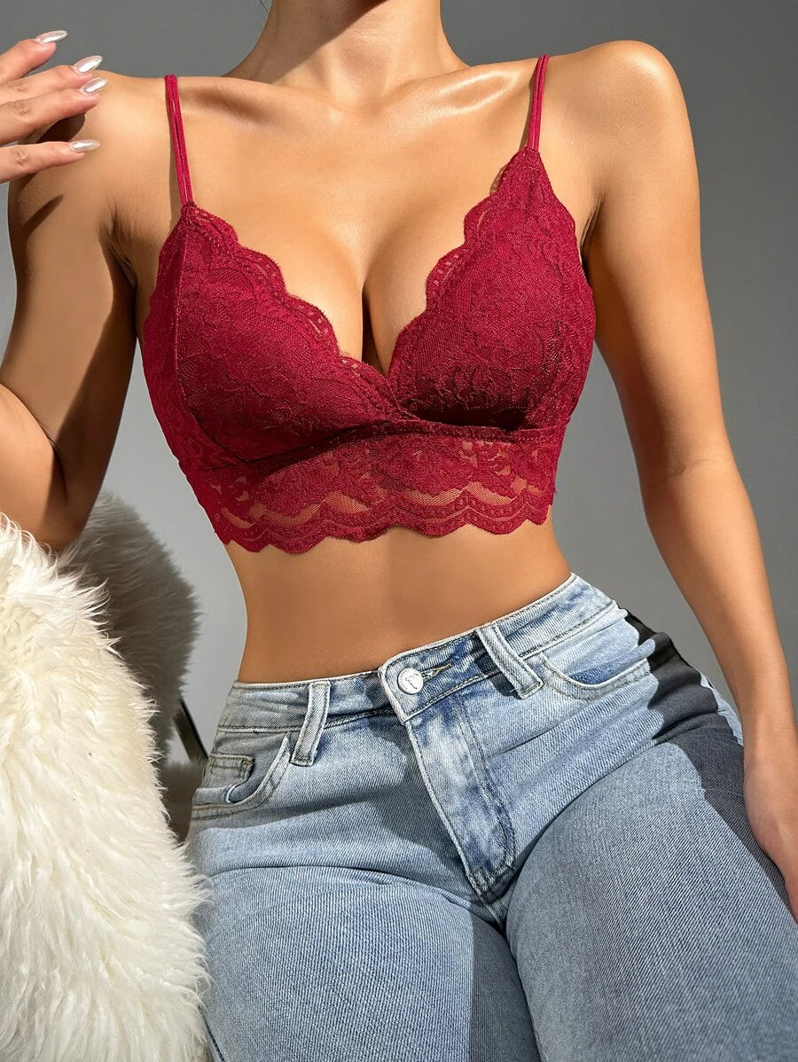 Floral Lace Scallop Trim Bralette-Soco Hoodie