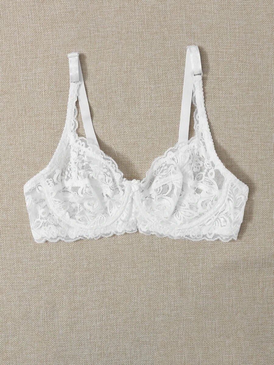 Floral Lace Sheer Underwire Bra-Soco Hoodie