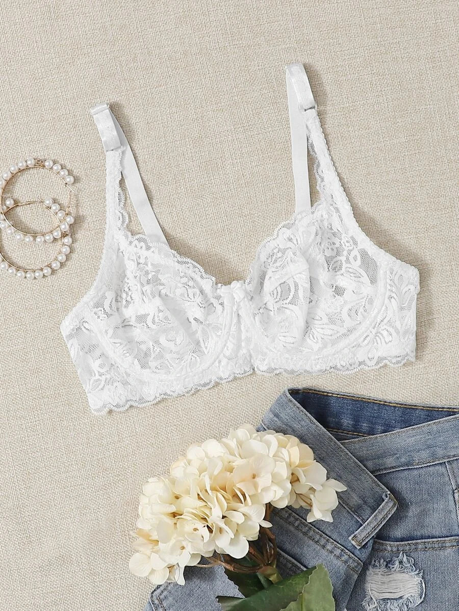 Floral Lace Sheer Underwire Bra-Soco Hoodie