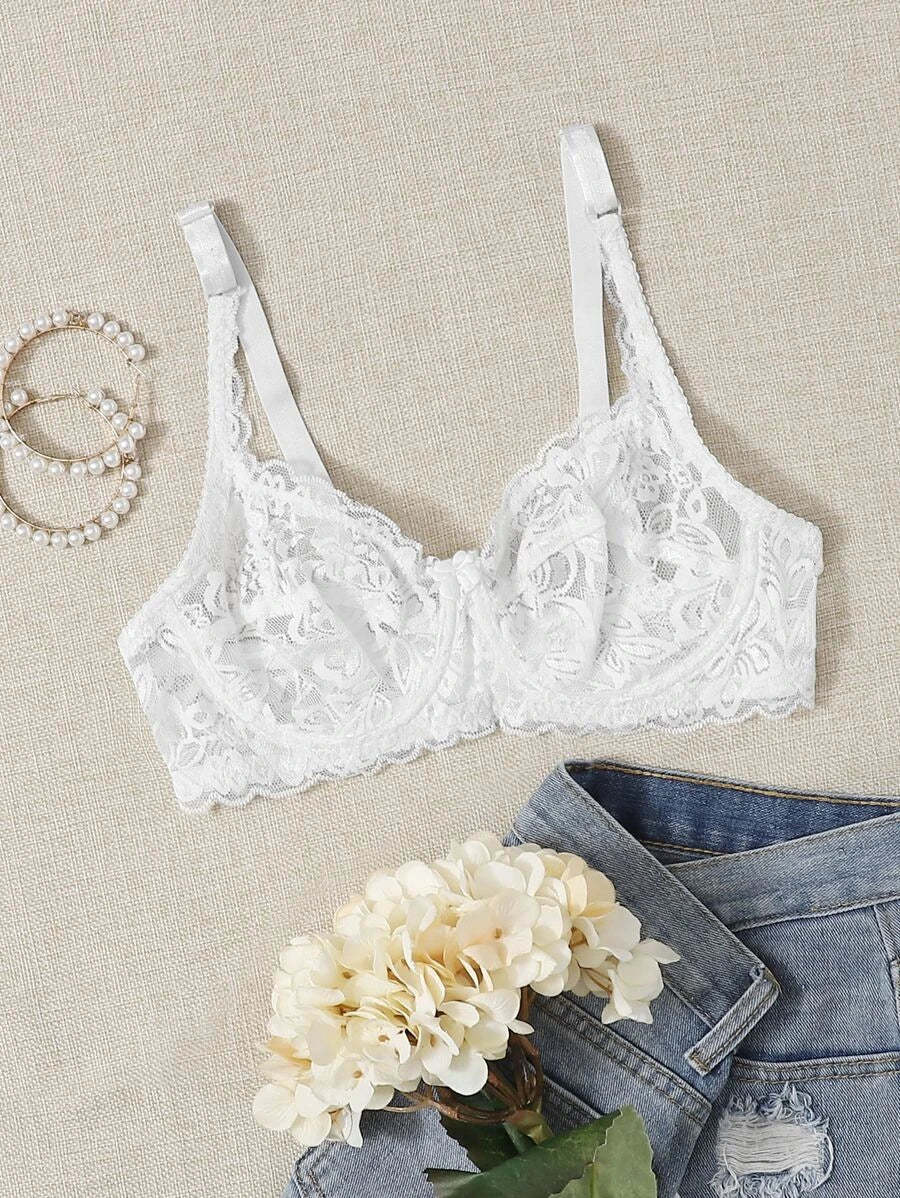 Floral Lace Sheer Underwire Bra-Soco Hoodie