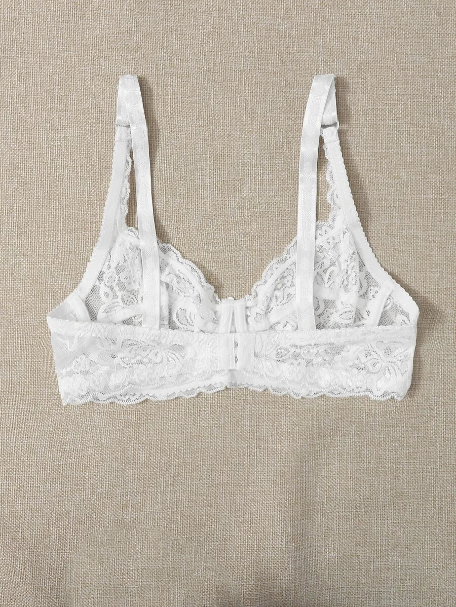 Floral Lace Sheer Underwire Bra-Soco Hoodie