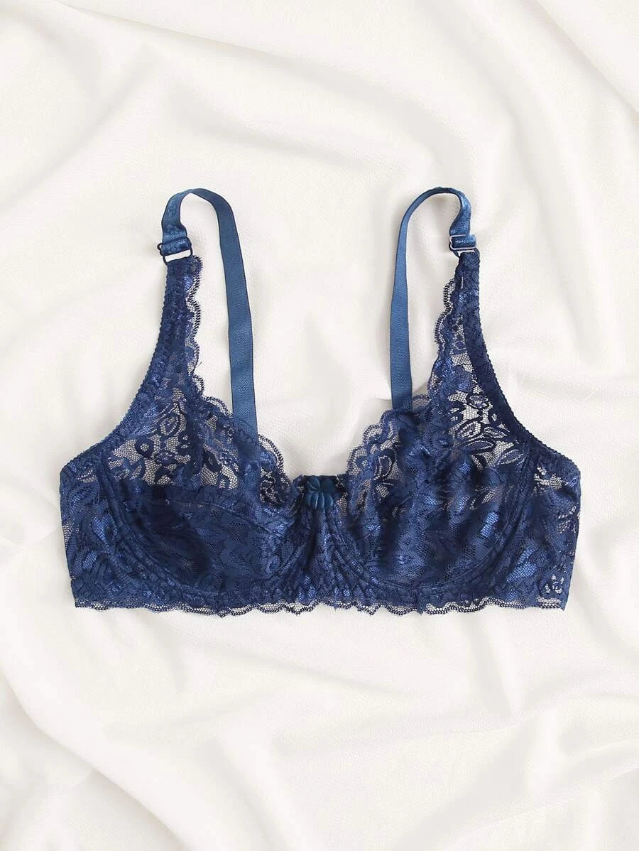 Floral Lace Sheer Underwire Bra-Soco Hoodie