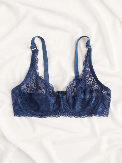 Floral Lace Sheer Underwire Bra-Soco Hoodie