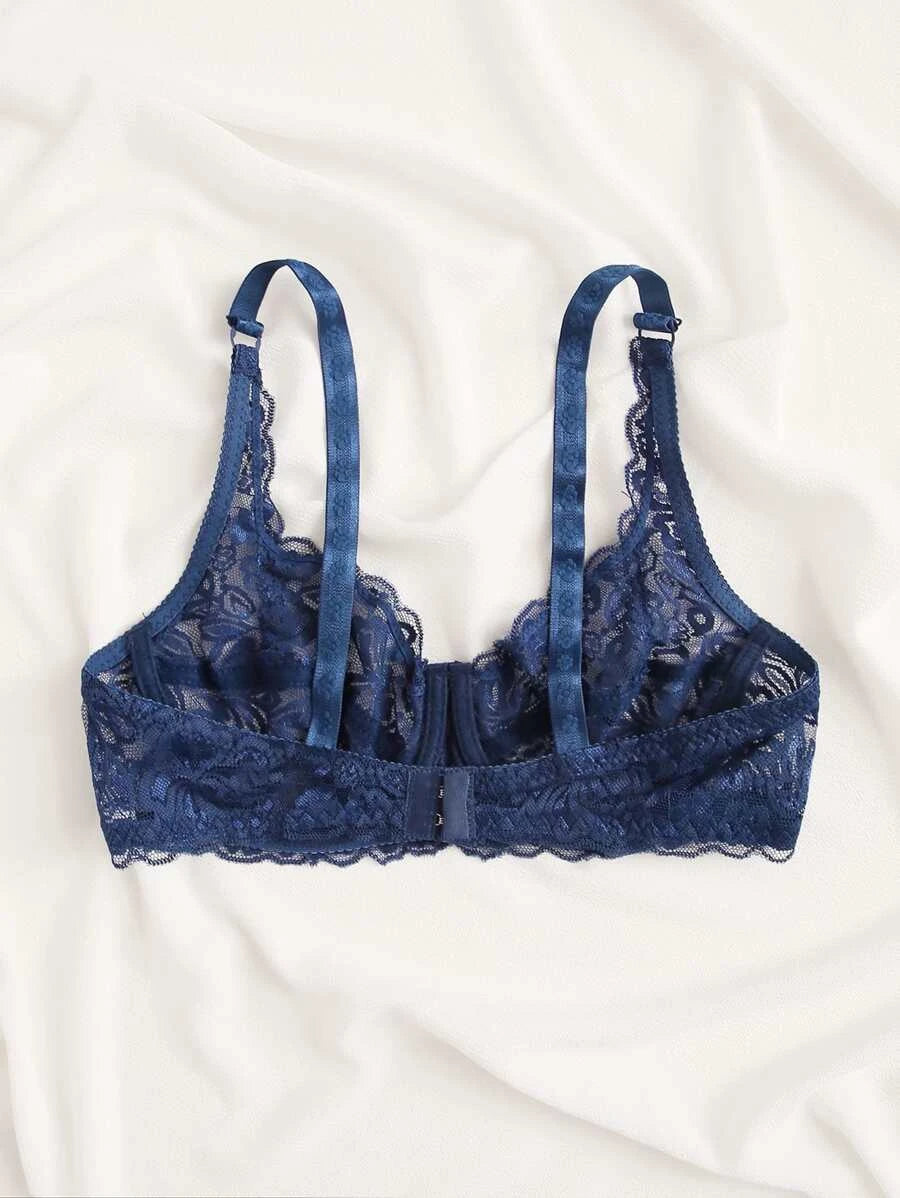 Floral Lace Sheer Underwire Bra-Soco Hoodie