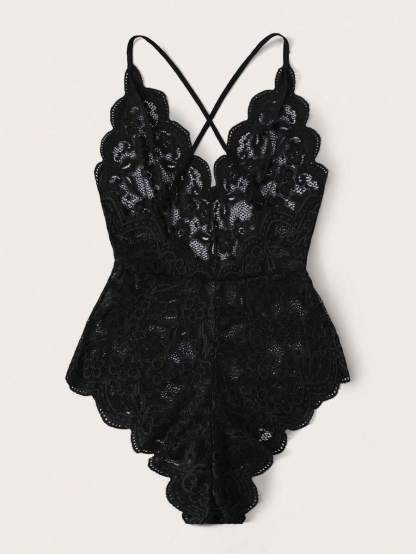 Floral Lace Teddy Bodysuit-Soco Hoodie