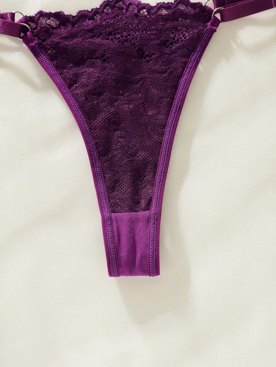 Floral Lace Underwire Thongs Lingerie Set-Soco Hoodie