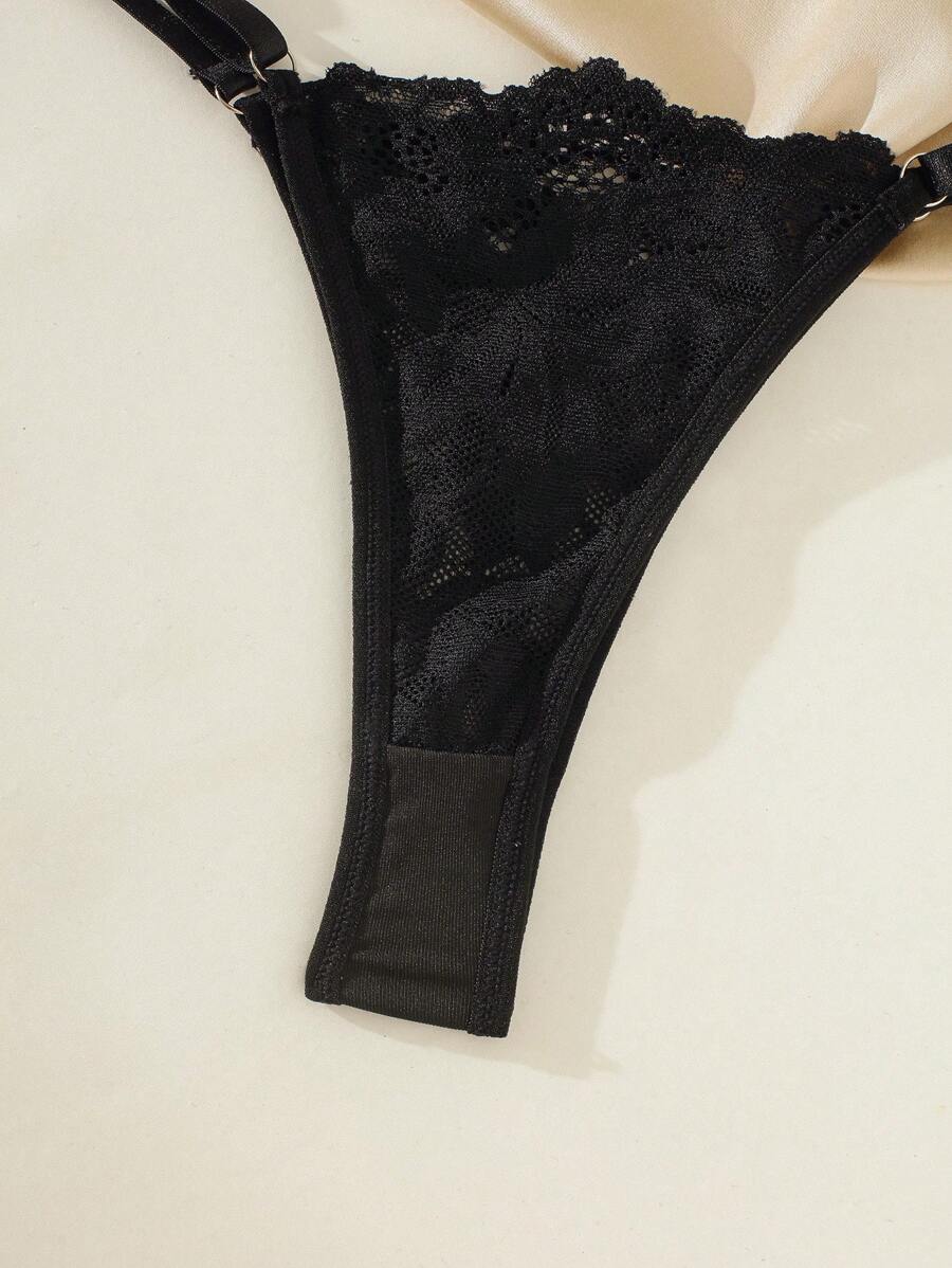 Floral Lace Underwire Thongs Lingerie Set-Soco Hoodie