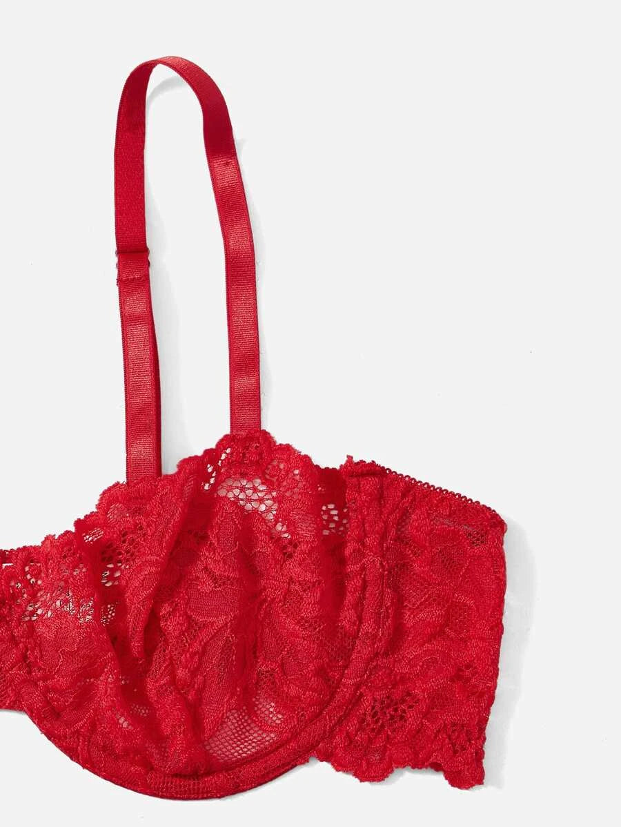 Floral Lace Underwire Thongs Lingerie Set-Soco Hoodie