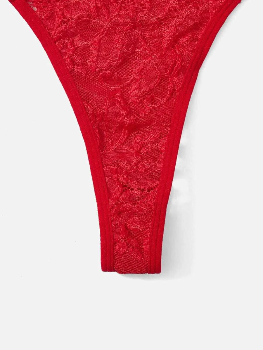 Floral Lace Underwire Thongs Lingerie Set-Soco Hoodie