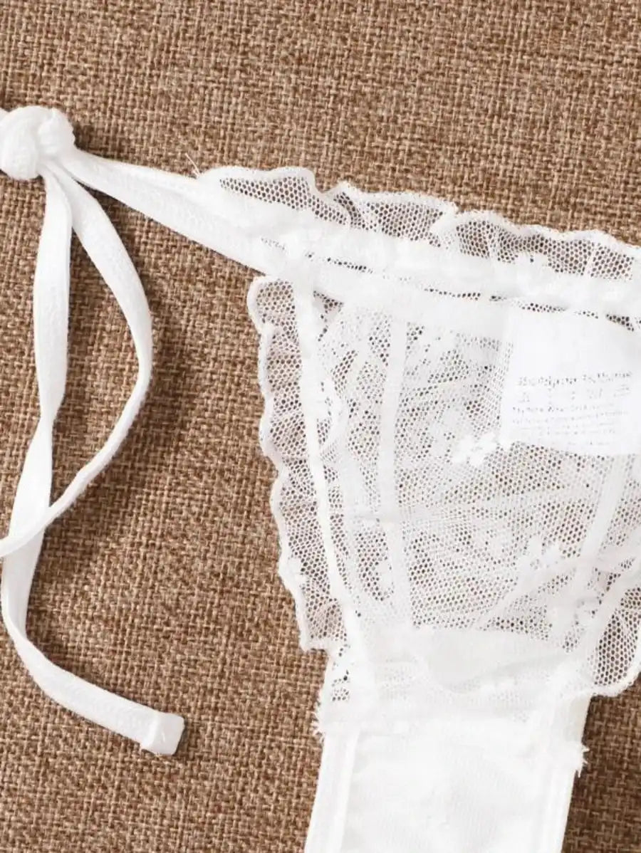 Floral Mesh Lettuce Trim Lingerie Set-Soco Hoodie