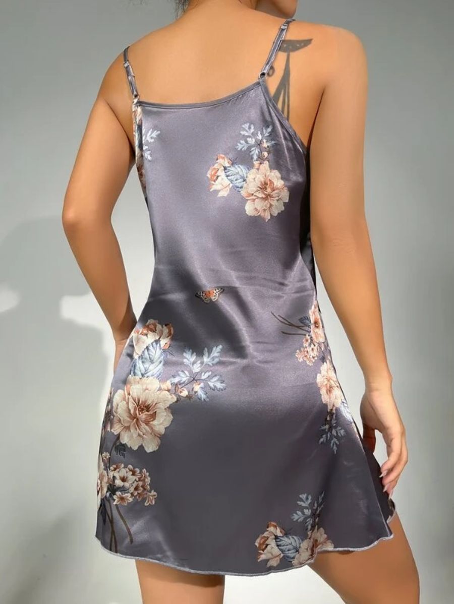 Floral Pattern Satin Cami Nightdress-Soco Hoodie
