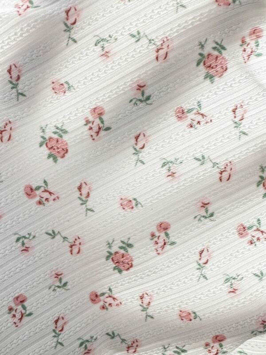 Floral Print Button Front Ribbed Knit Sleep Romper-Soco Hoodie