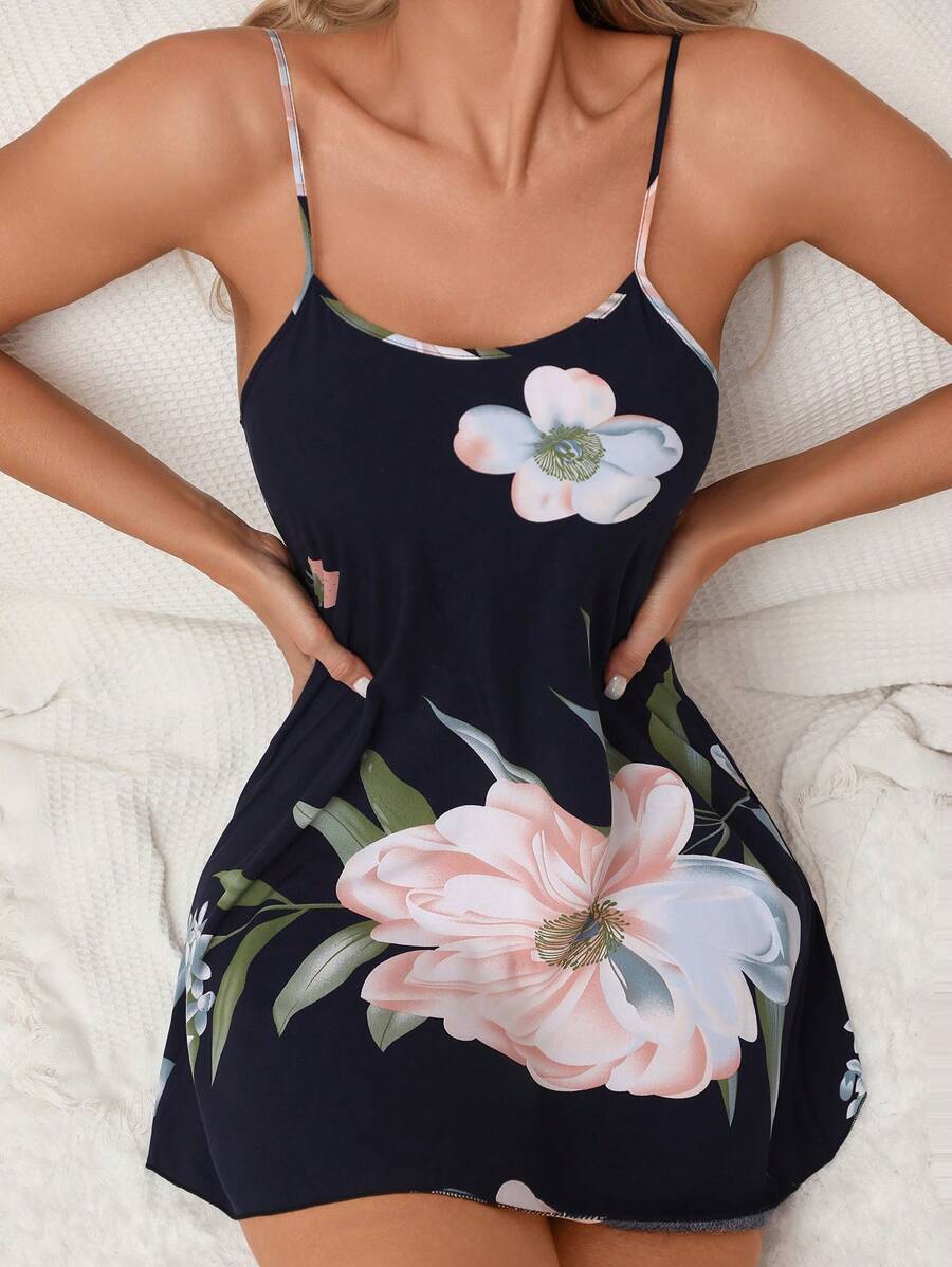 Floral Print Cami Nightdress-Soco Hoodie