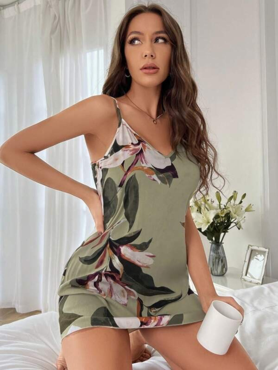 Floral Print Cami Nightdress-Soco Hoodie