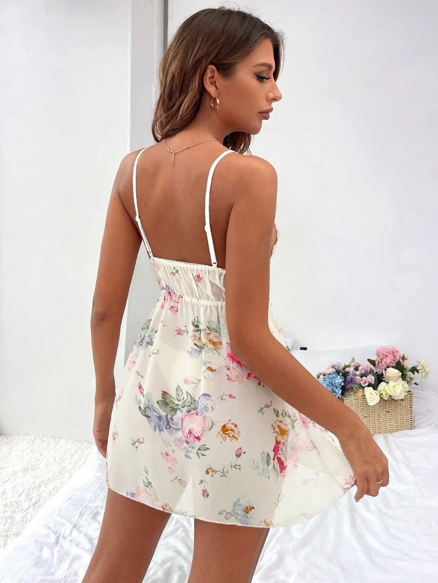 Floral Print Chiffon Cami Nightdress-Soco Hoodie