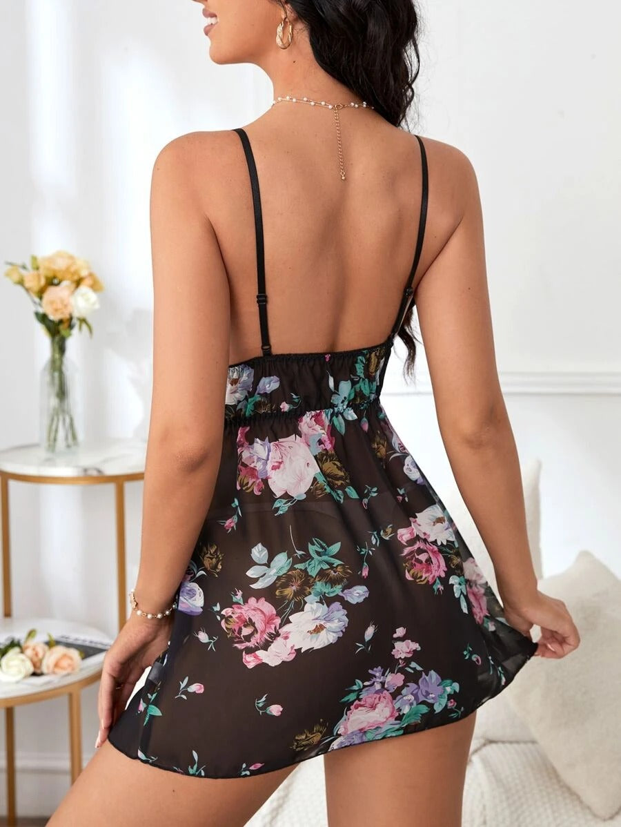 Floral Print Chiffon Cami Nightdress-Soco Hoodie