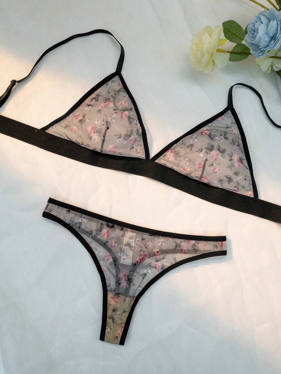 Floral Print Lingerie Set-Soco Hoodie