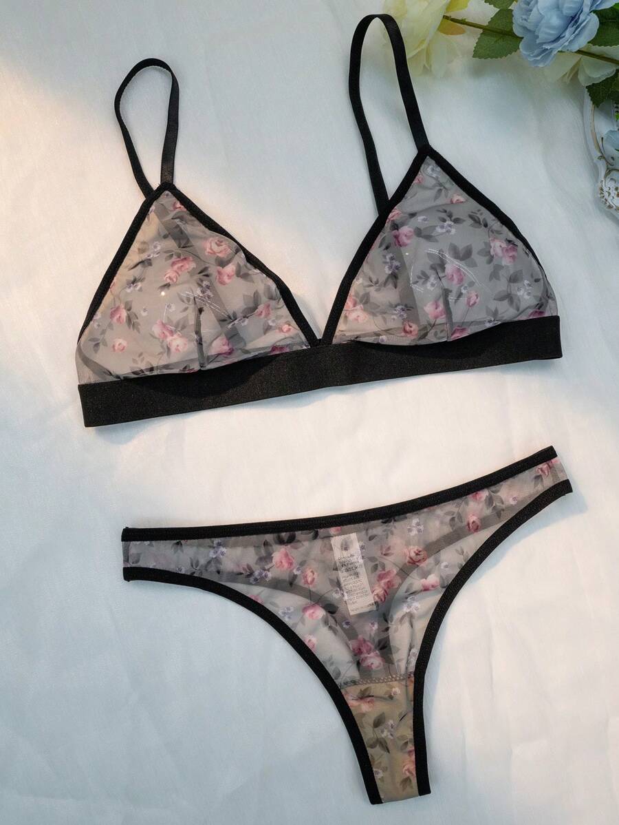Floral Print Lingerie Set-Soco Hoodie