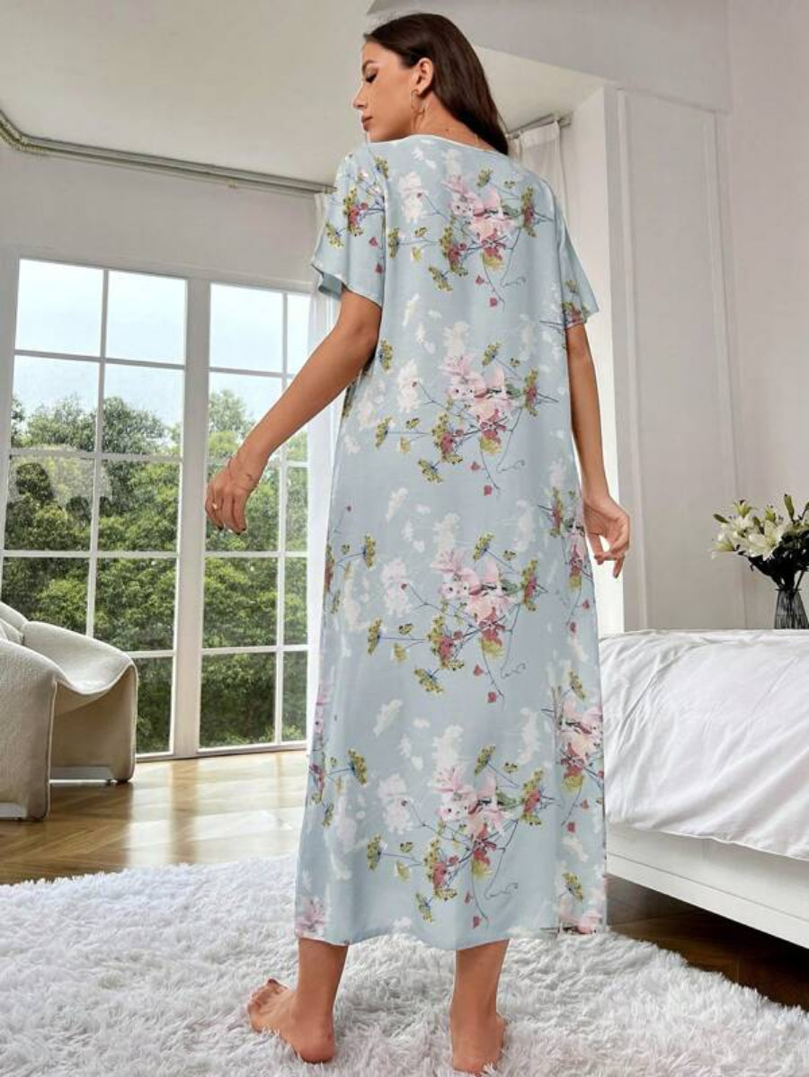 Floral Print Nightdress-Soco Hoodie