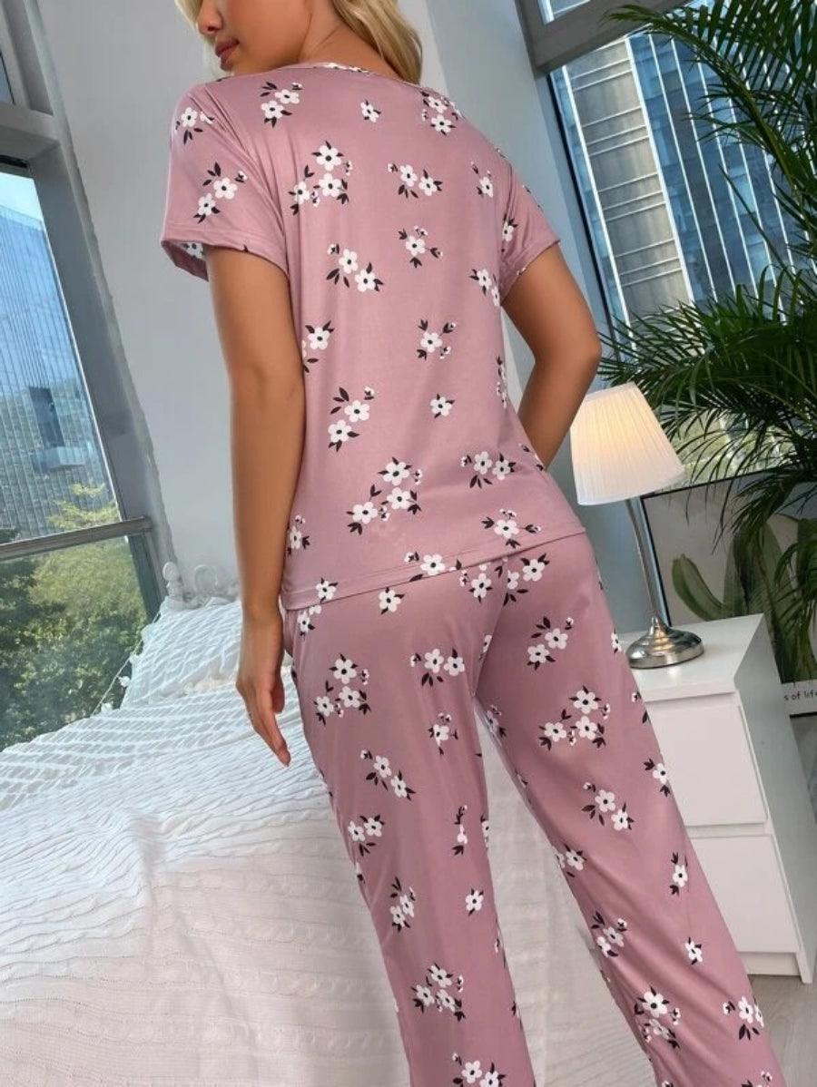 Floral Print Pants Set With Sleeping Mask-Soco Hoodie