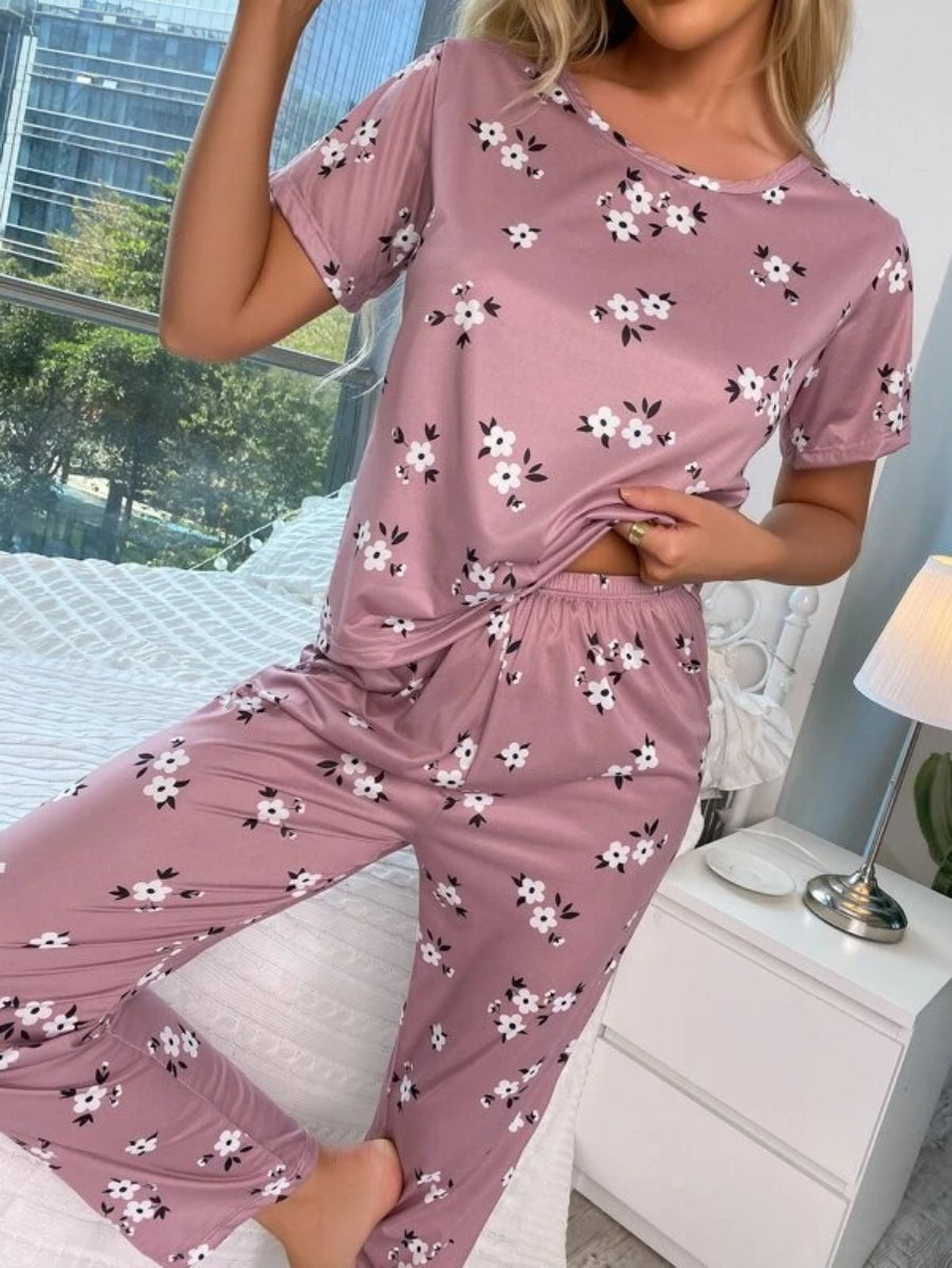 Floral Print Pants Set With Sleeping Mask-Soco Hoodie