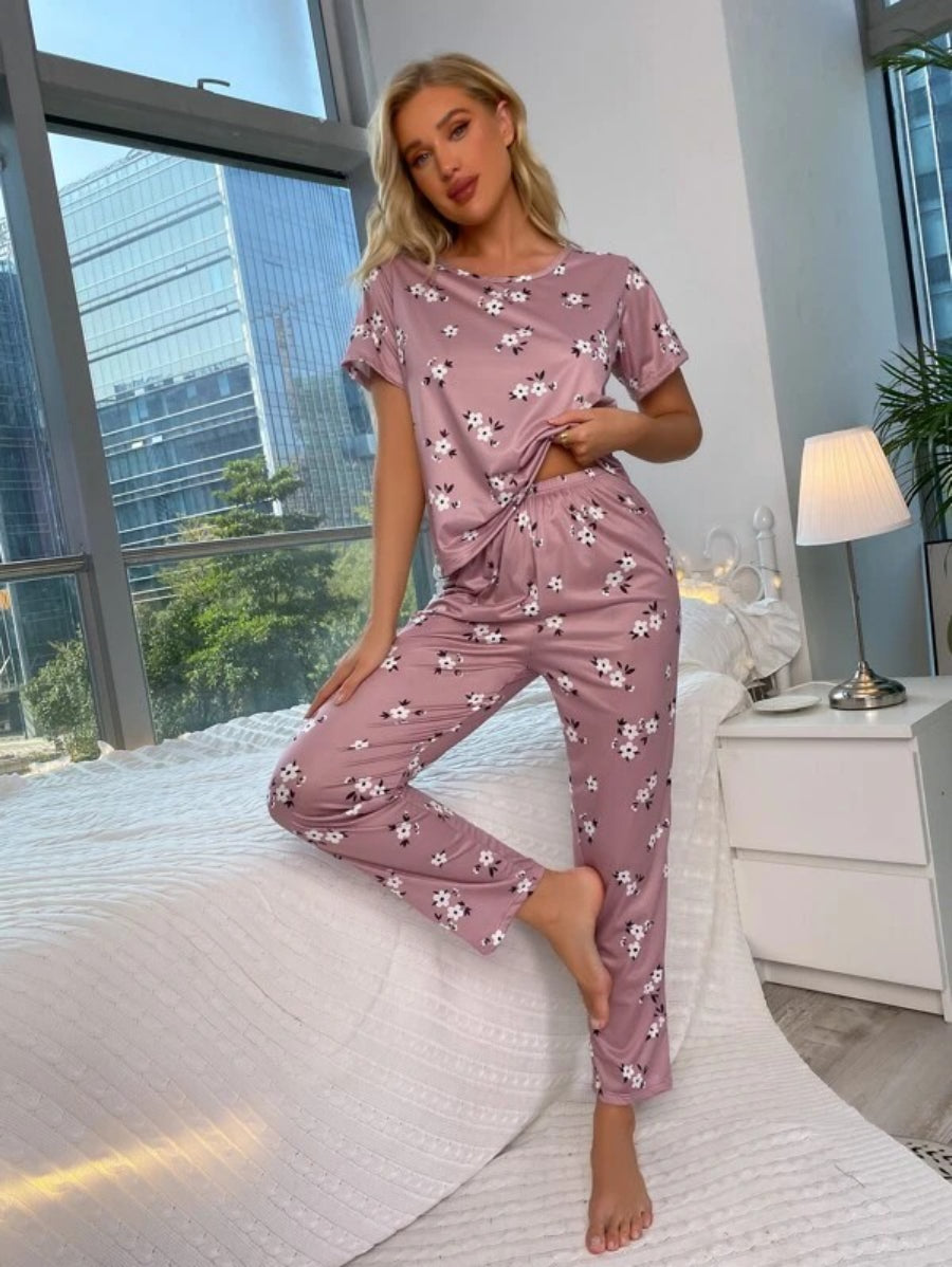 Floral Print Pants Set With Sleeping Mask-Soco Hoodie
