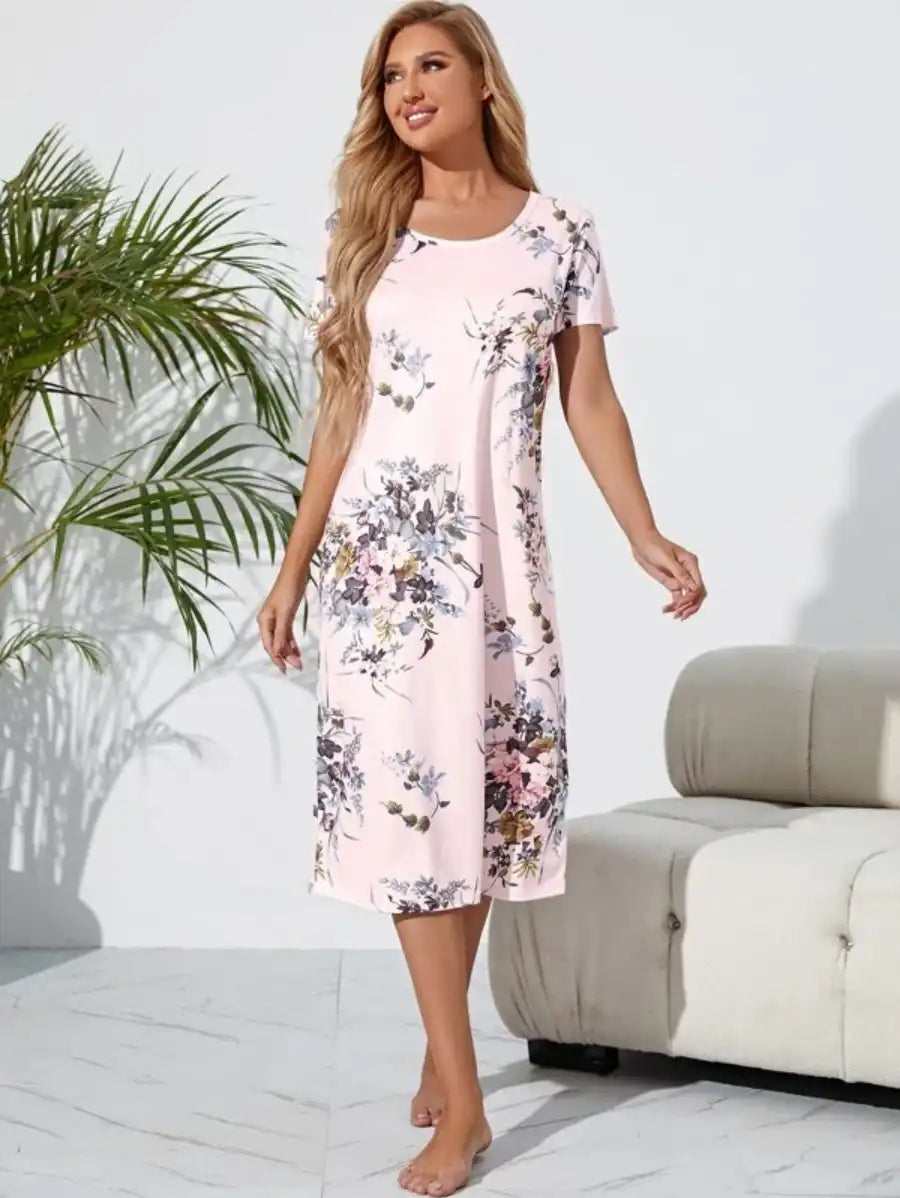 Floral Print Nightdress-Soco Hoodie