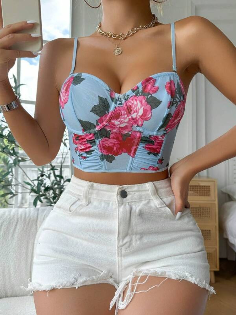 Floral Print Underwire Bra-Soco Hoodie