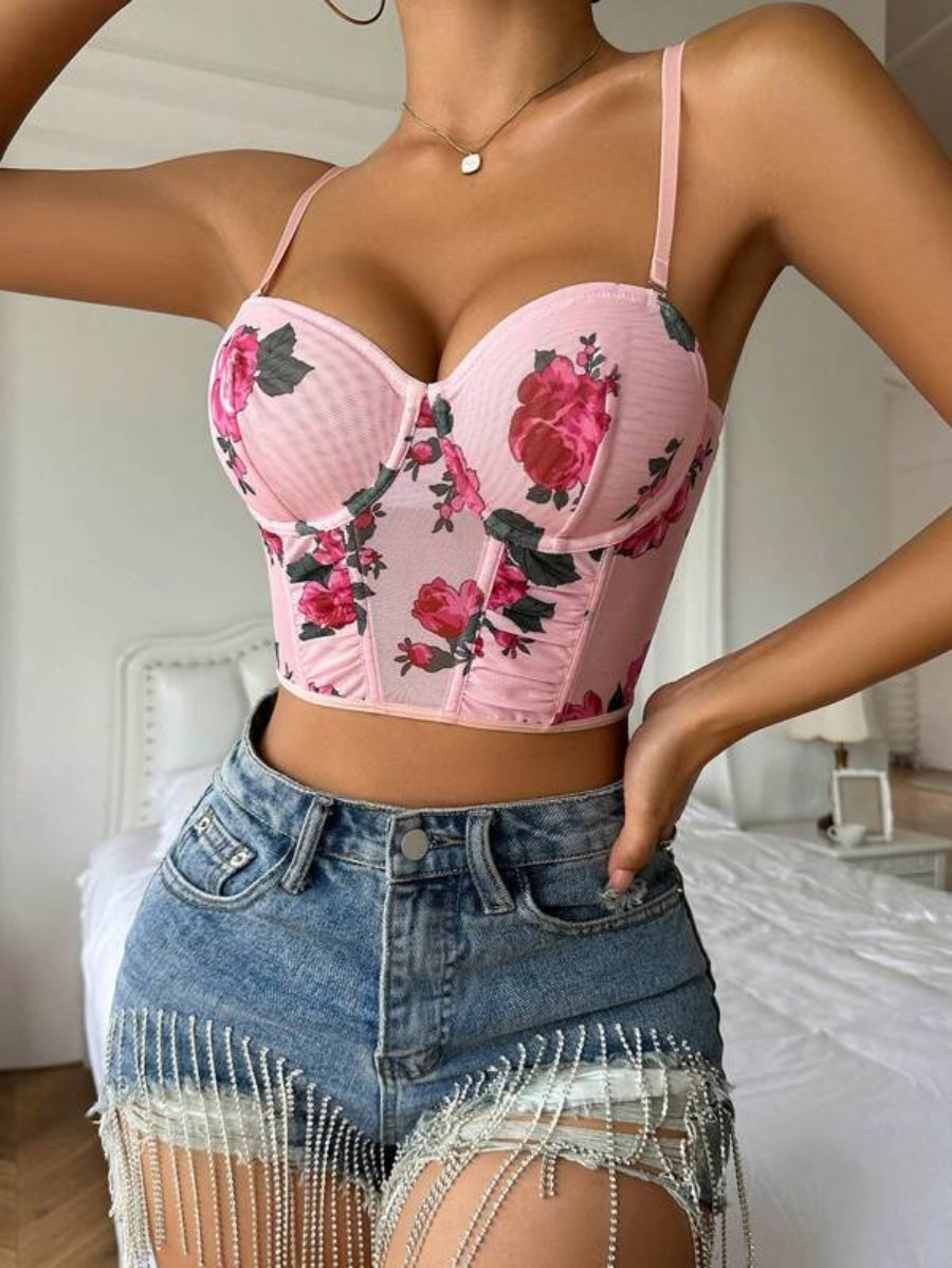 Floral Print Underwire Bra-Soco Hoodie