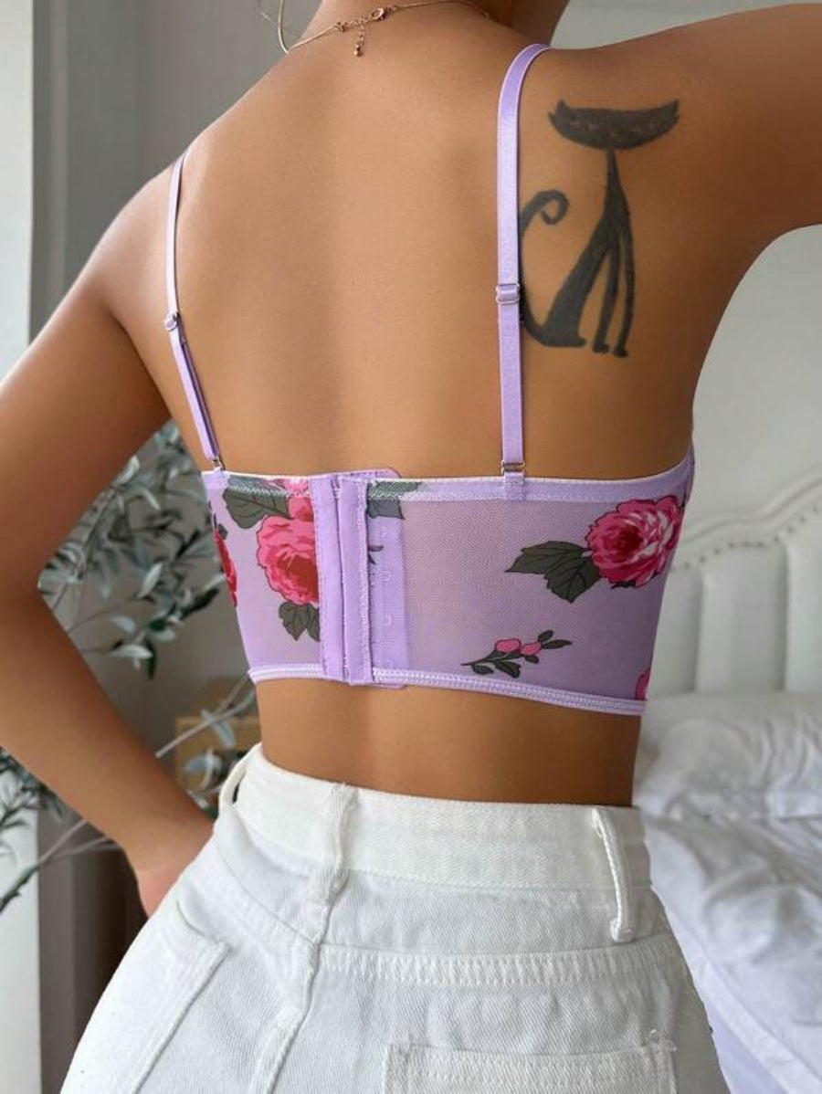 Floral Print Underwire Bra-Soco Hoodie