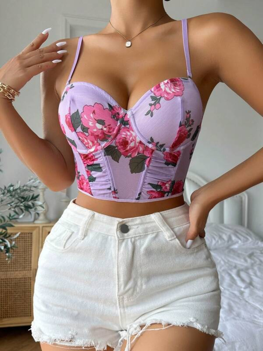 Floral Print Underwire Bra-Soco Hoodie