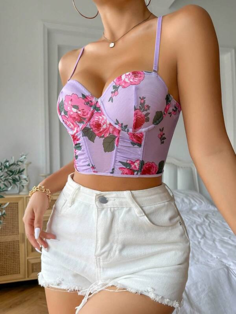 Floral Print Underwire Bra-Soco Hoodie