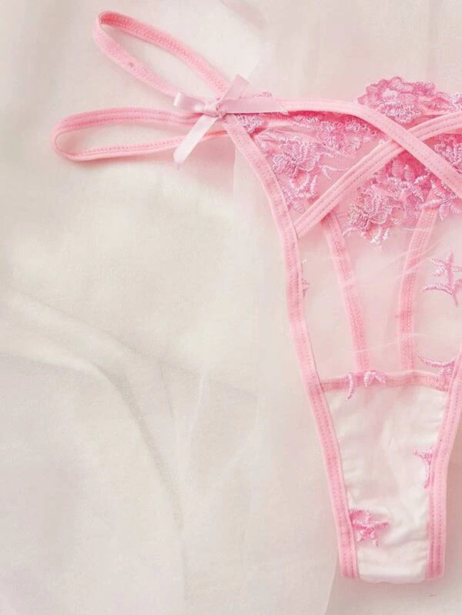 Flower Embroidery Mesh Underwire Lingerie Set-Soco Hoodie