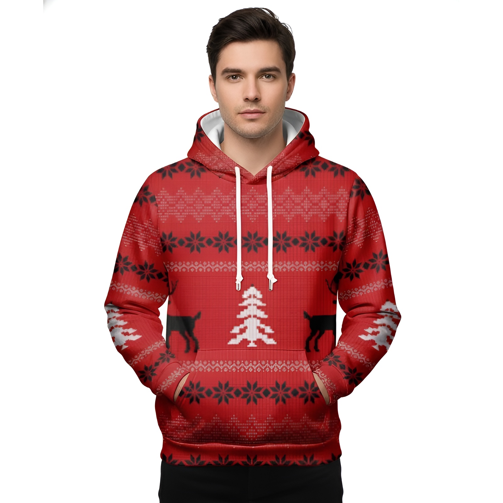 Funny Snowflake Reindeer Graphic Long Sleeve Christmas Hoodies