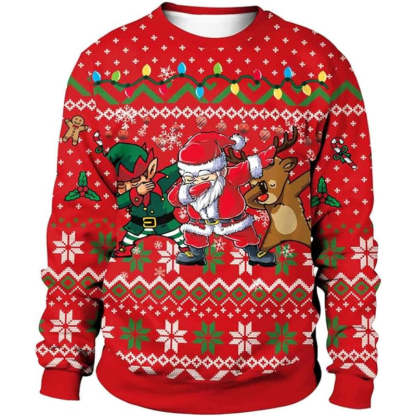 Santa And Reindeer Festive Print Christmas Sweatshirt 6XL