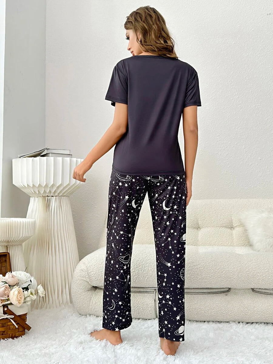 Galaxy Print Tee And Pants Set-Soco Hoodie