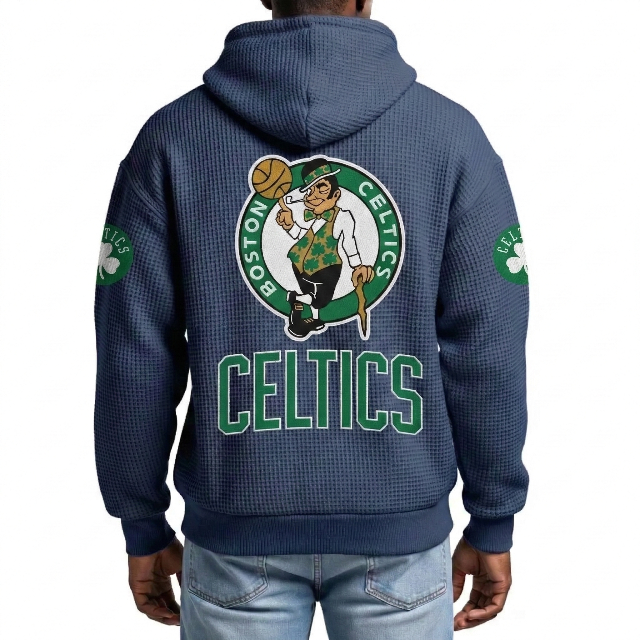 Boston Celtics EST 1946 Printed Waffle Quarter Zip Basketball Fan Hoodie
