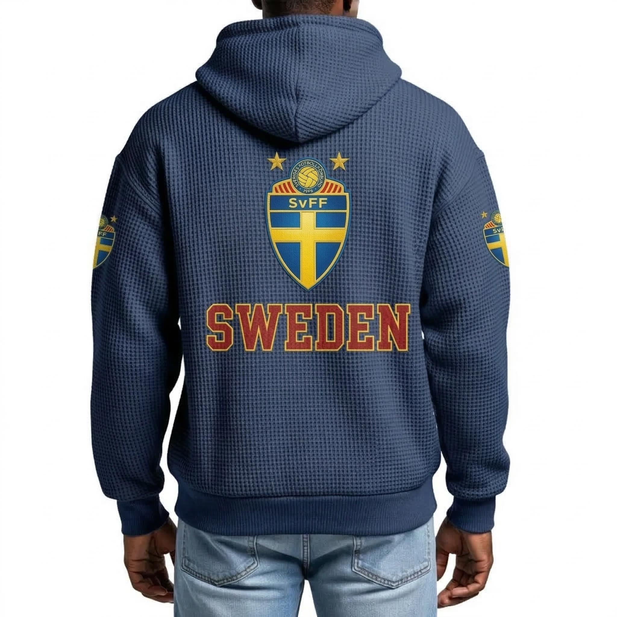 FIFA 2026 Sweden Printed Waffle Quarter Zip Football Fan Hoodie