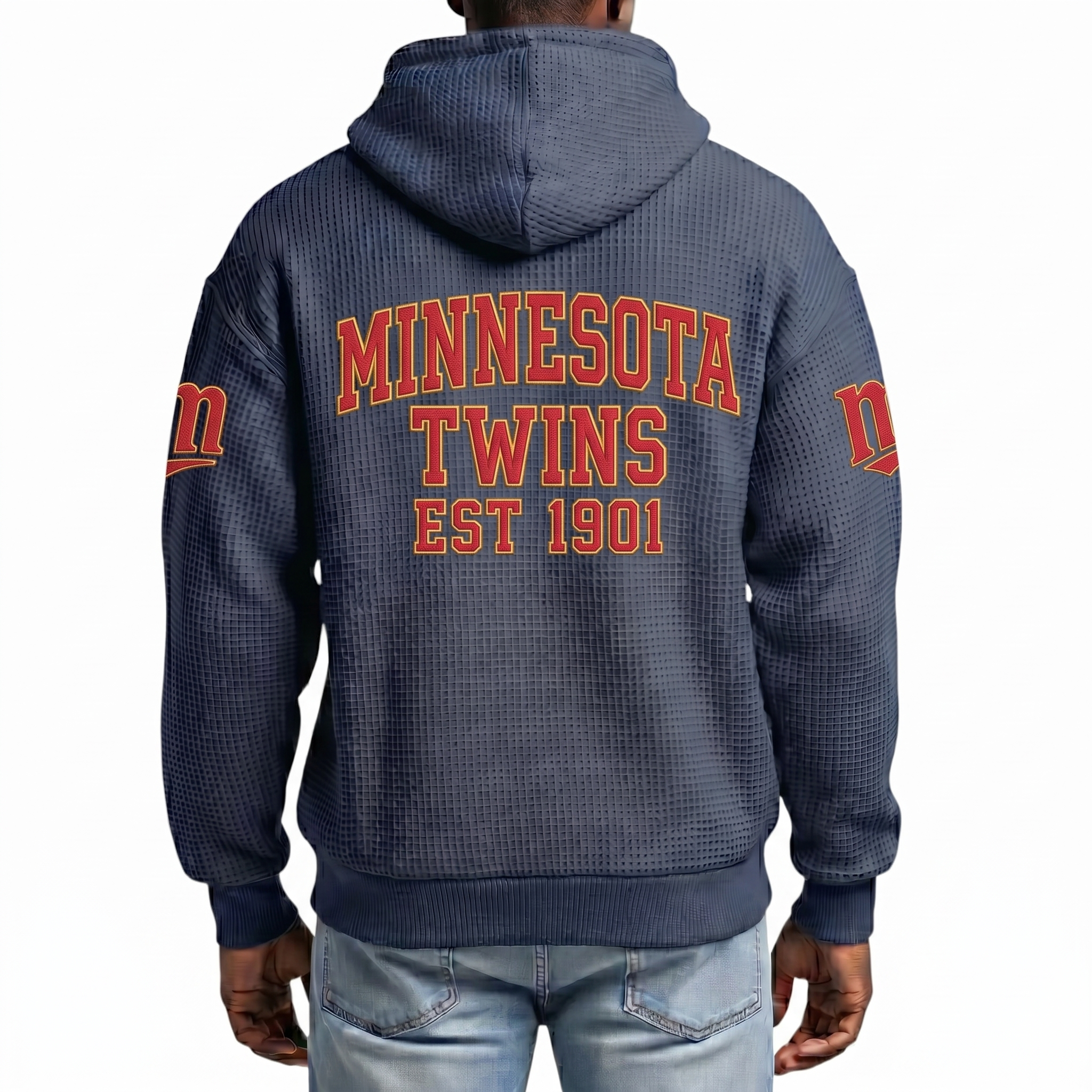 Minnesota Twins EST 1901 Printed Waffle Quarter Zip Baseball Fan Hoodie