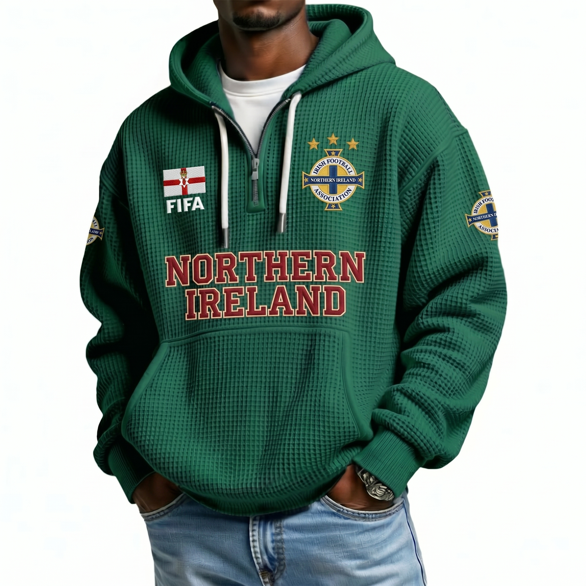 FIFA 2026 Northern Ireland Printed Waffle Quarter Zip Football Fan Hoodie