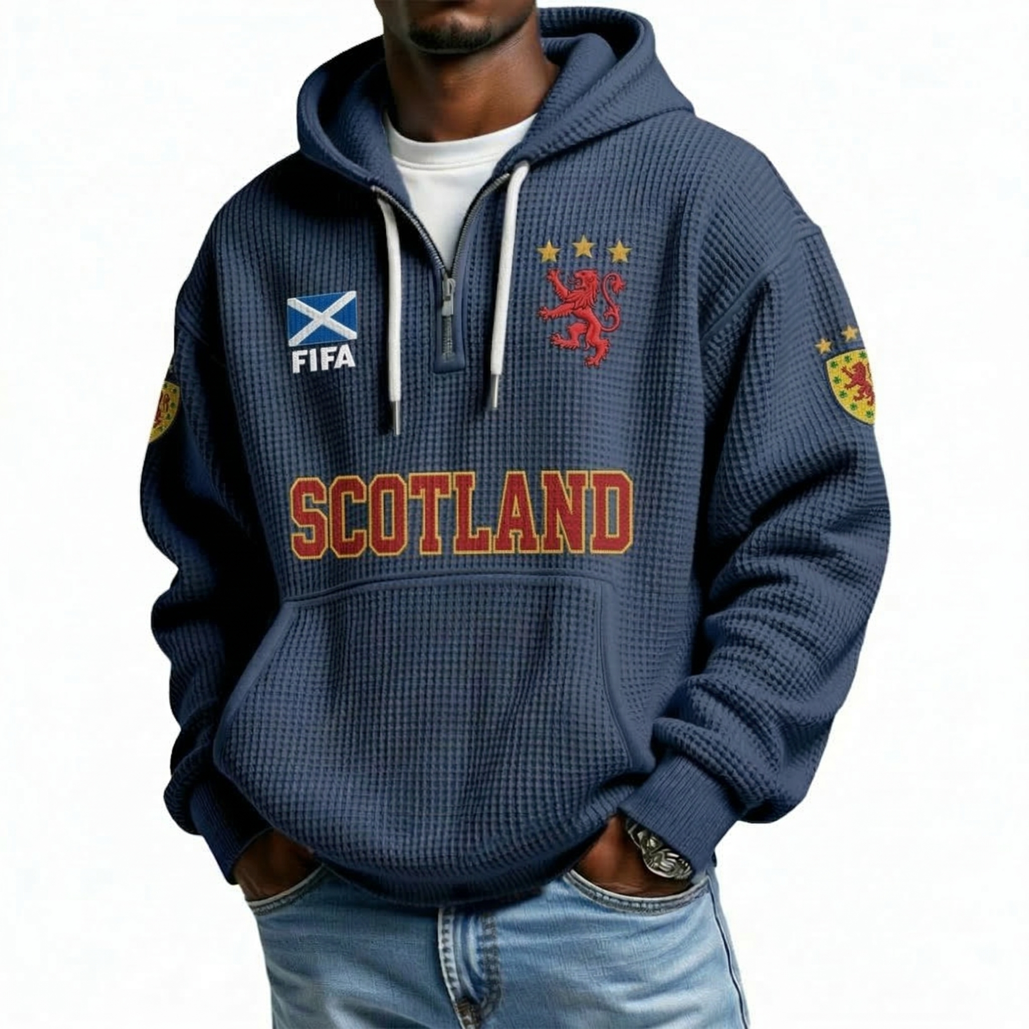 FIFA 2026 Scotland Printed Waffle Quarter Zip Football Fan Hoodie