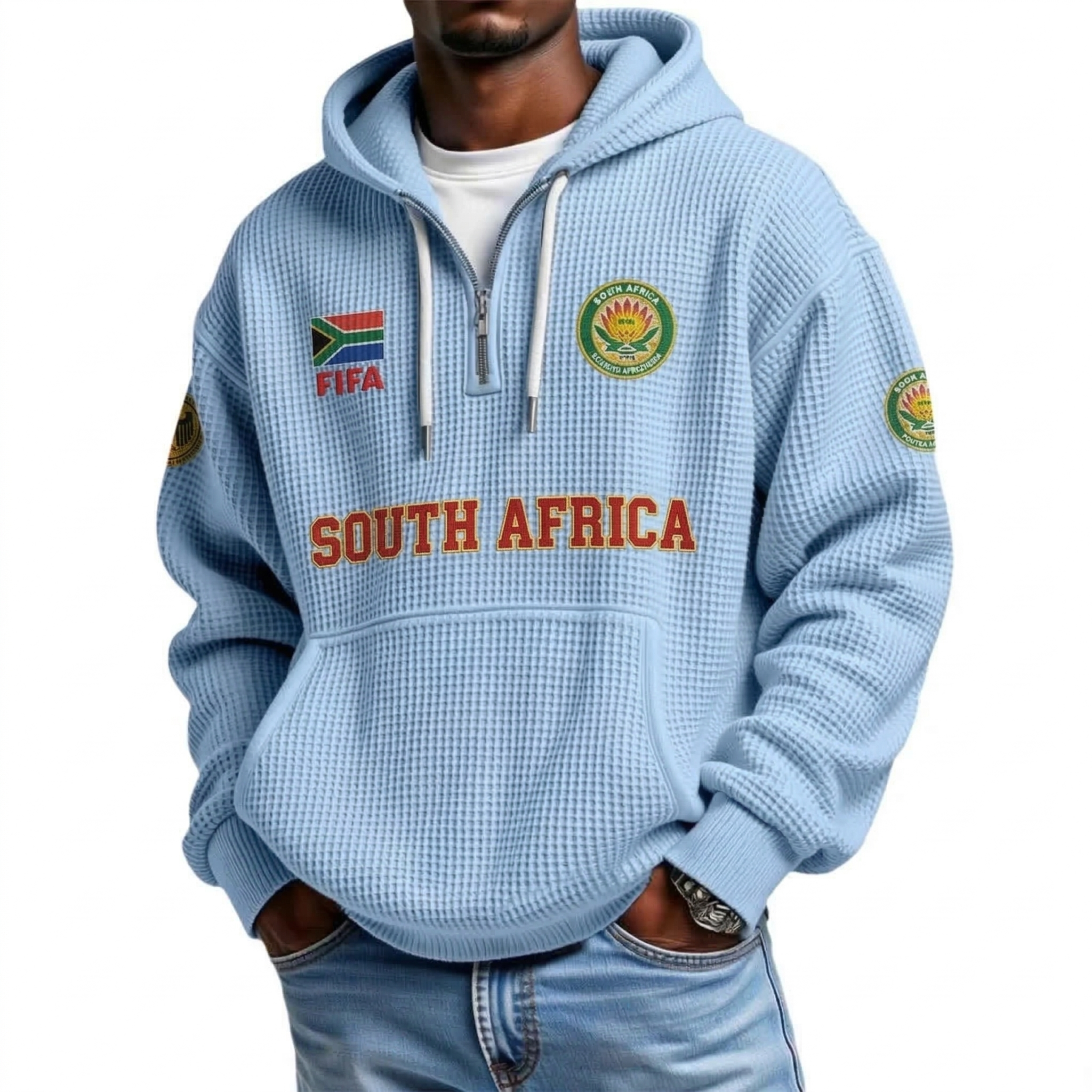 FIFA 2026 South Africa Printed Waffle Quarter Zip Football Fan Hoodie