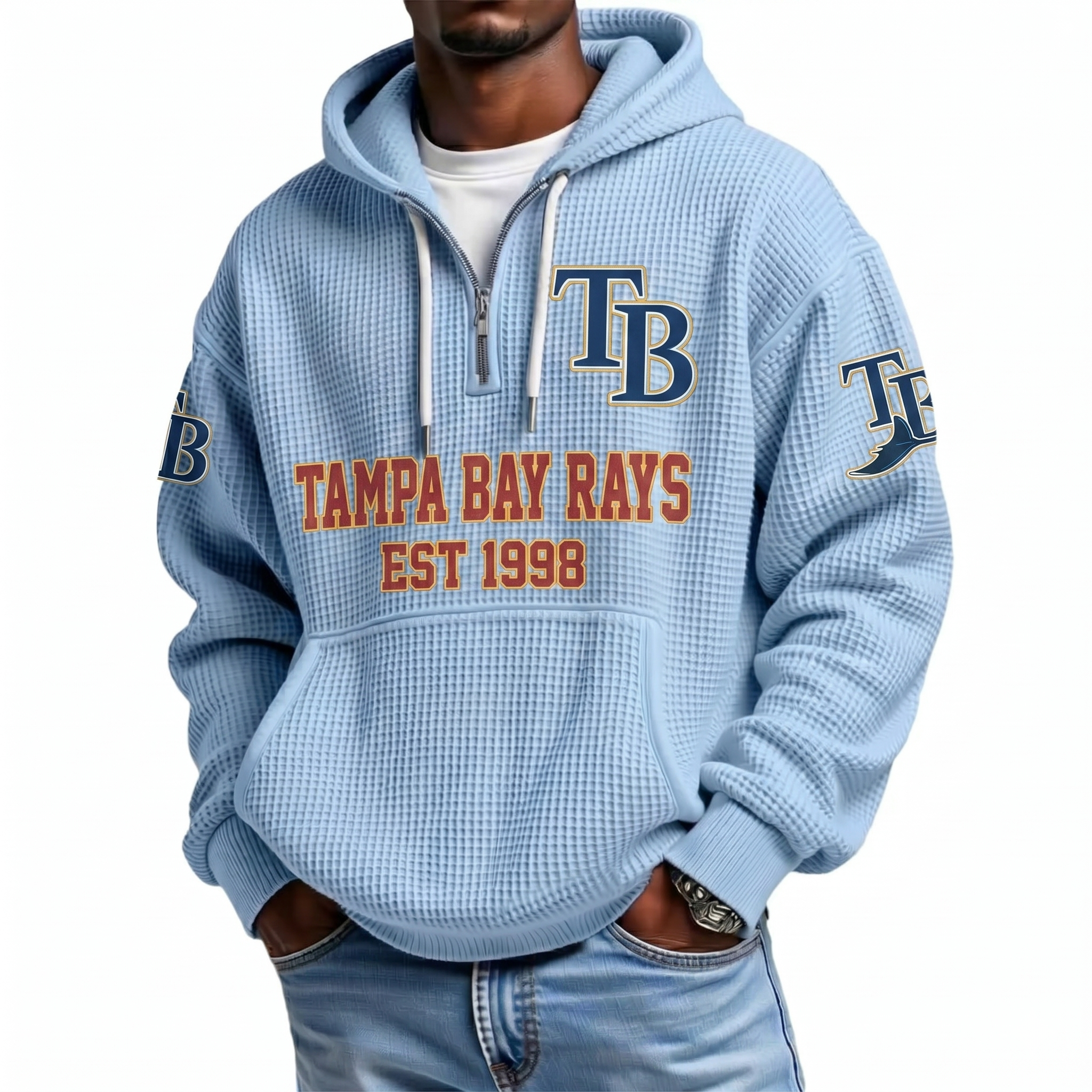 Tampa Bay Rays EST 1998 Printed Waffle Quarter Zip Baseball Fan Hoodie