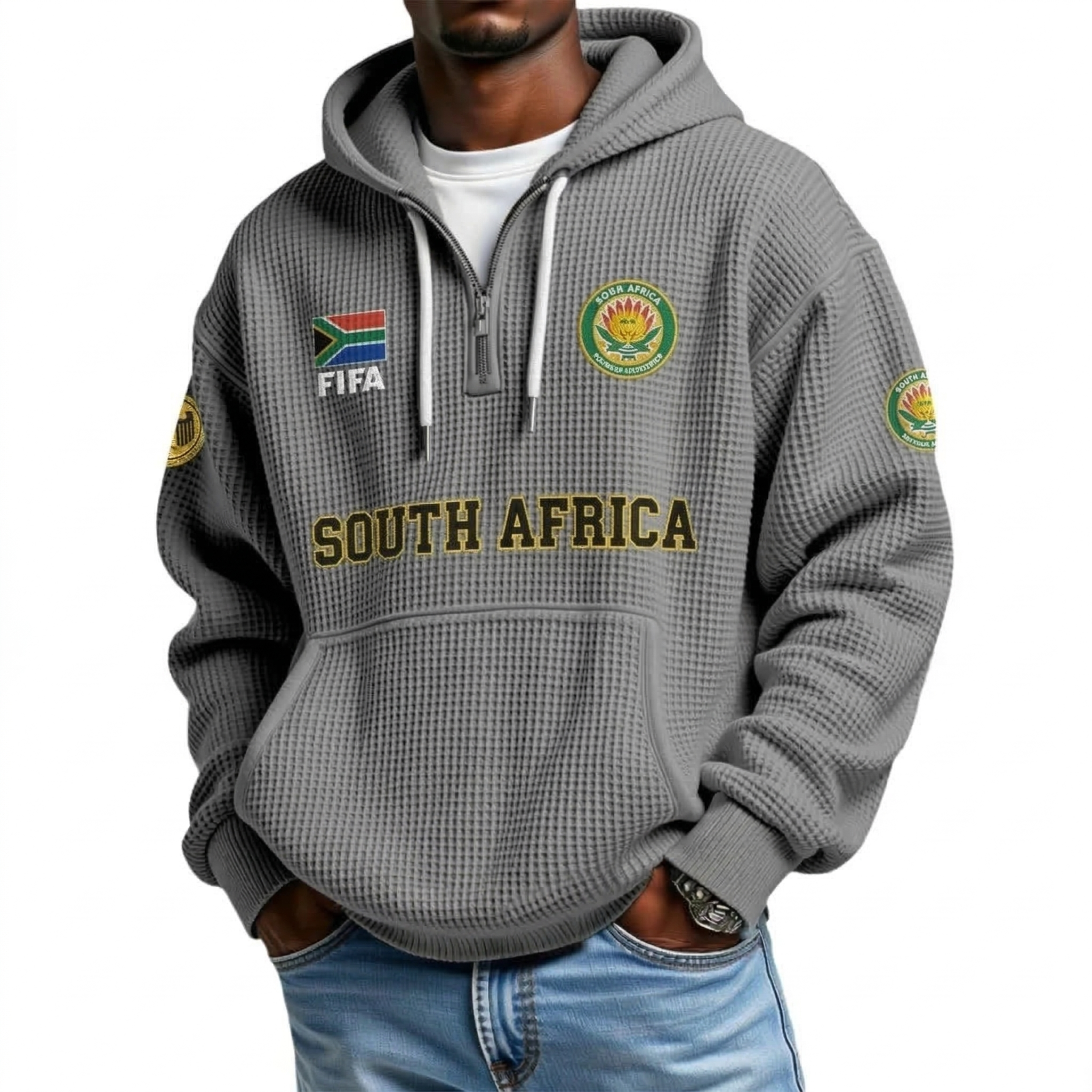 FIFA 2026 South Africa Printed Waffle Quarter Zip Football Fan Hoodie